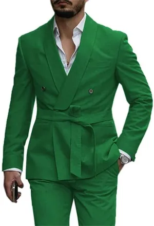 Belted Men Suits(Jacket Pants) Wedding Groom Tuxedo Office Suits