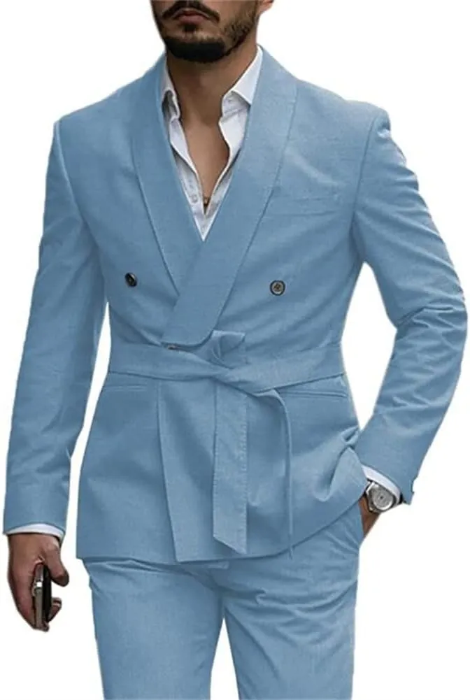 Belted Men Suits(Jacket Pants) Wedding Groom Tuxedo Office Suits