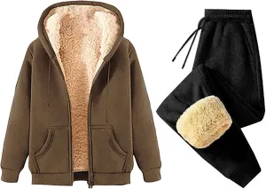 Binmer Mens 2 Piece Sweatsuit Set Sherpa Lined Fleece Jogger Outfit Hoodie & Sweatpants Set Warm Winter Tracksuit Unisex