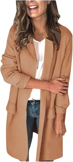 Blazer for Women Lapel Long Sleeve Mid-Length Style Work Jacket Elegant Temperament Solid Color Fashion Suit Jackets