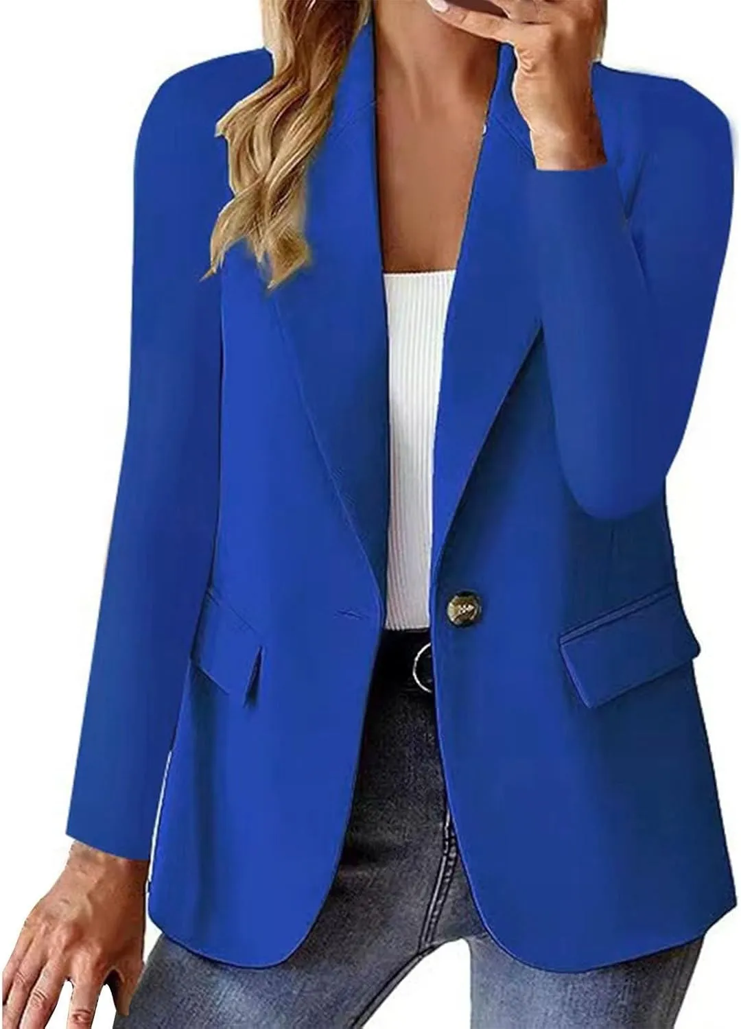 Blazers for Women 2025 Trendy Business Casual Jackets with Pockets Long Sleeve Lapel Office Blazer Outerwear