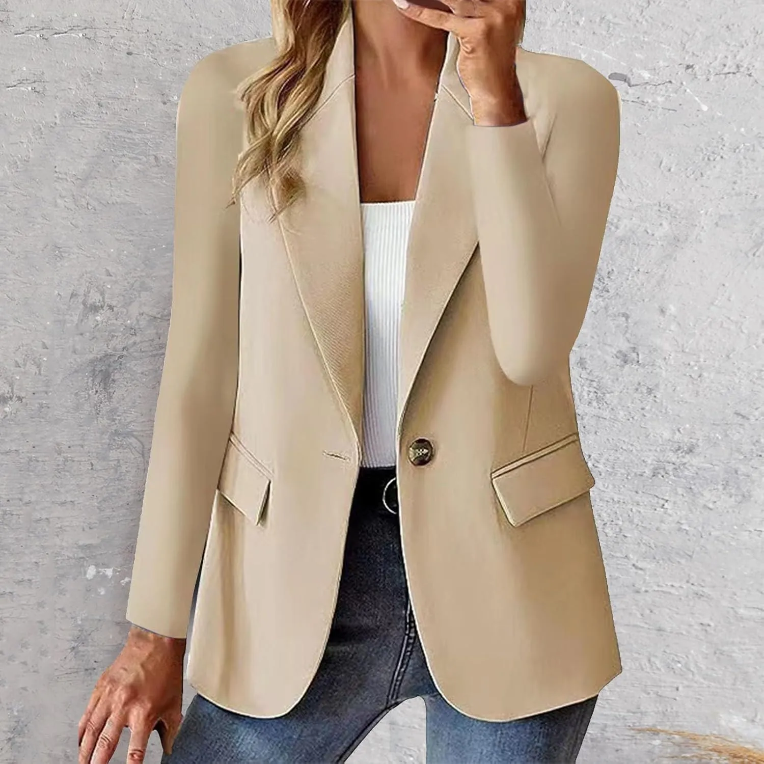 Blazers for Women 2025 Trendy Business Casual Jackets with Pockets Long Sleeve Lapel Office Blazer Outerwear