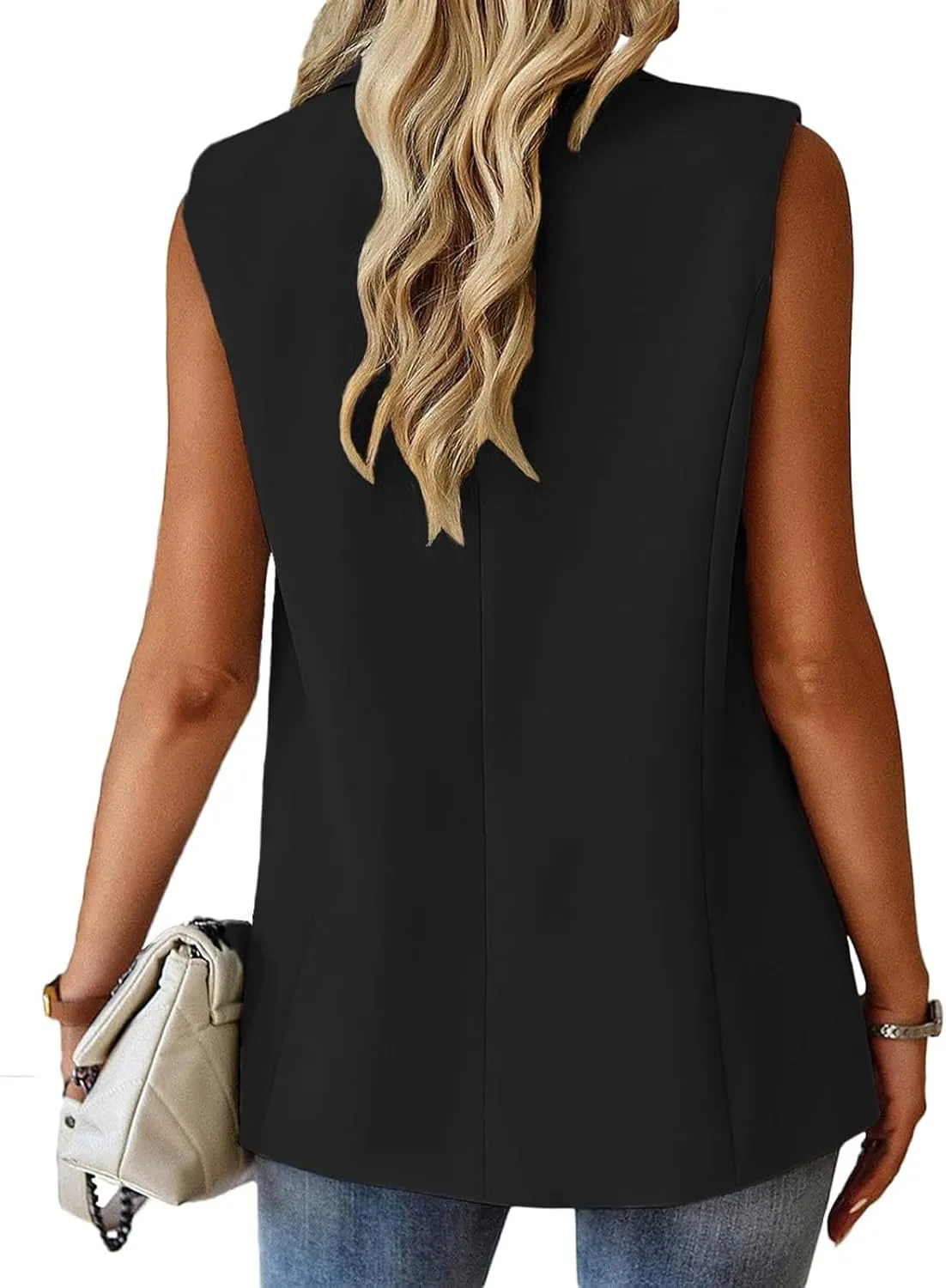 Blazers for Women Business Casual Summer Sleeveless Vest Tops Work Office Blazer Jacket Lightweight Fashion Pockets