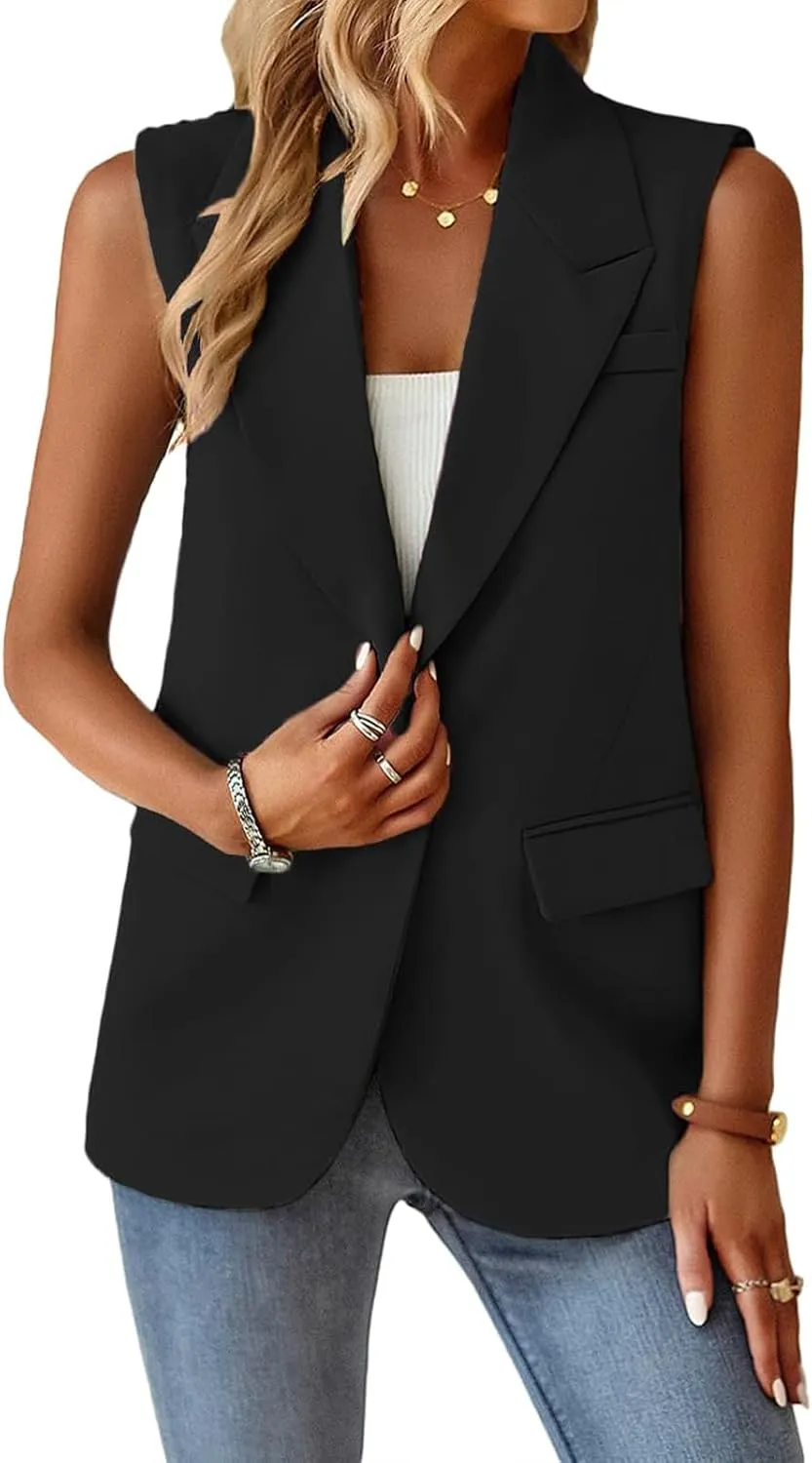 Blazers for Women Business Casual Summer Sleeveless Vest Tops Work Office Blazer Jacket Lightweight Fashion Pockets