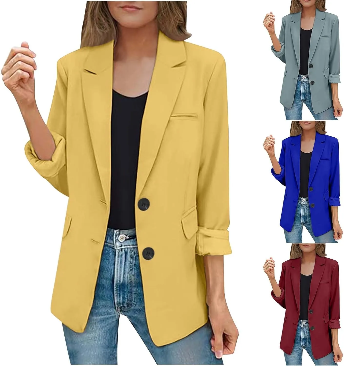 Blazers for Women Casual Open Front Long Sleeve Work Office Blazer Jacket Fashion Button Lapel Blazer with Pockets