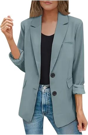 Blazers for Women Casual Open Front Long Sleeve Work Office Blazer Jacket Fashion Button Lapel Blazer with Pockets
