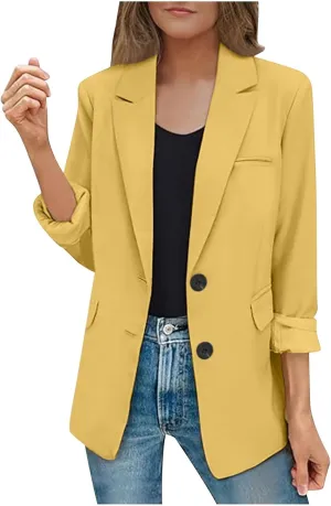 Blazers for Women Dressy Casual Open Front Long Sleeve Work Office Suit Jackets Elegant Button Lapel Business Blazer