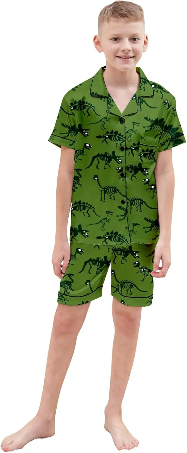 Boys & Mens Silk Pajamas Button Down Sleepwear Satin Nightwear 2 Pcs Pj Set