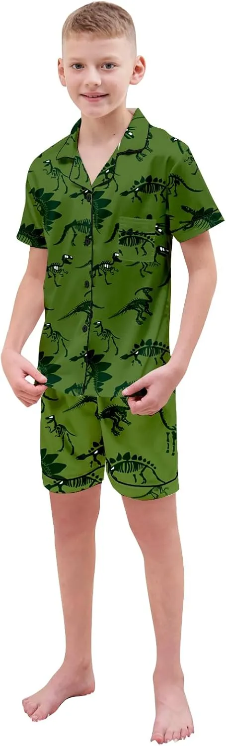 Boys & Mens Silk Pajamas Button Down Sleepwear Satin Nightwear 2 Pcs Pj Set