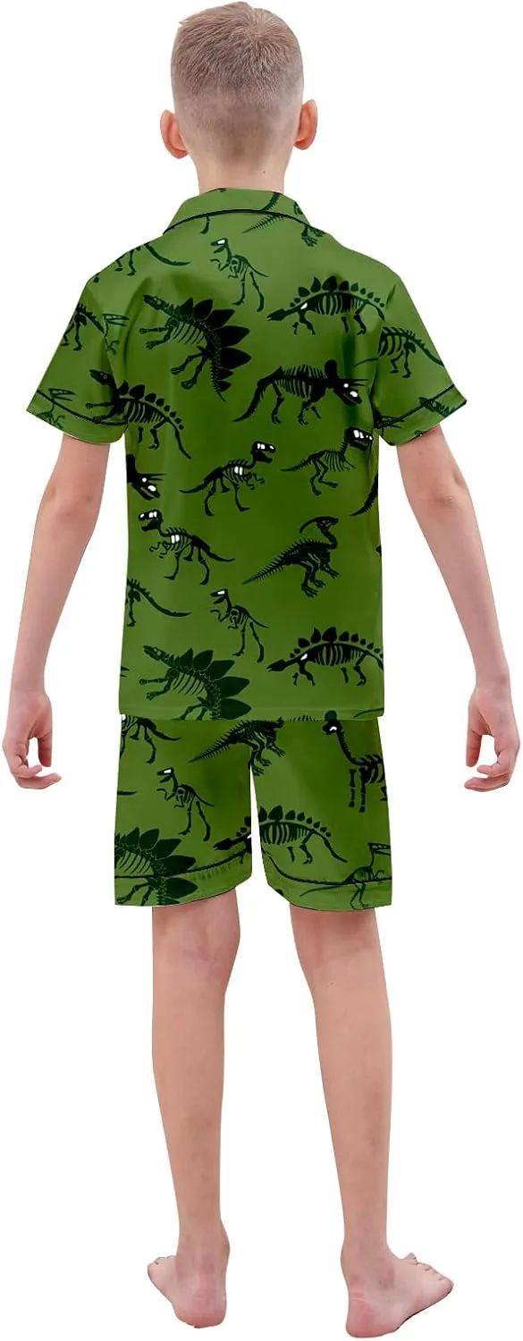 Boys & Mens Silk Pajamas Button Down Sleepwear Satin Nightwear 2 Pcs Pj Set