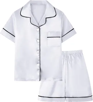 Boys & Mens Silk Pajamas Button Down Sleepwear Satin Nightwear 2 Pcs Pj Set