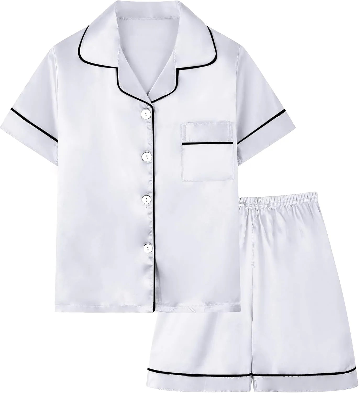 Boys & Mens Silk Pajamas Button Down Sleepwear Satin Nightwear 2 Pcs Pj Set