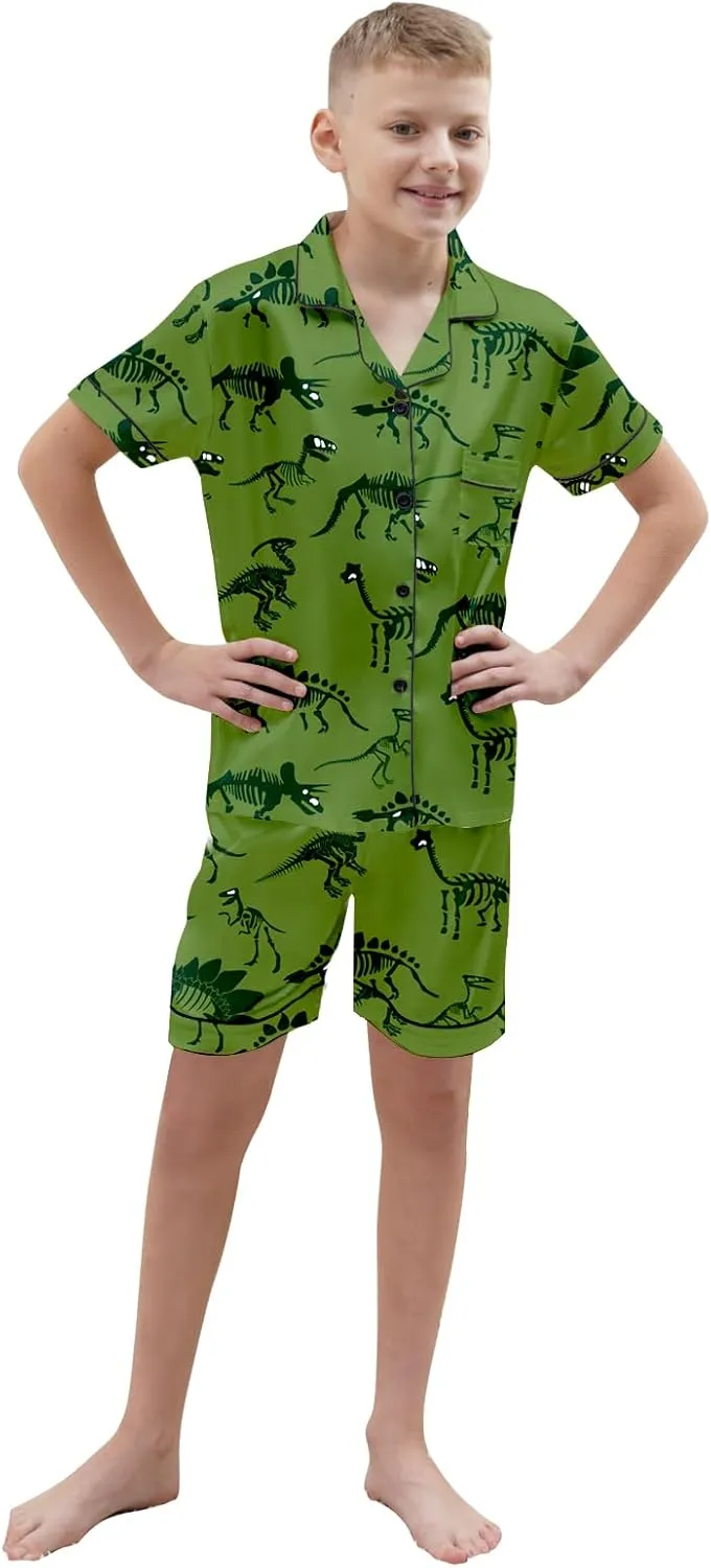 Boys & Mens Silk Pajamas Button Down Sleepwear Satin Nightwear 2 Pcs Pj Set