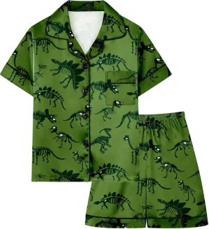 Boys & Mens Silk Pajamas Button Down Sleepwear Satin Nightwear 2 Pcs Pj Set