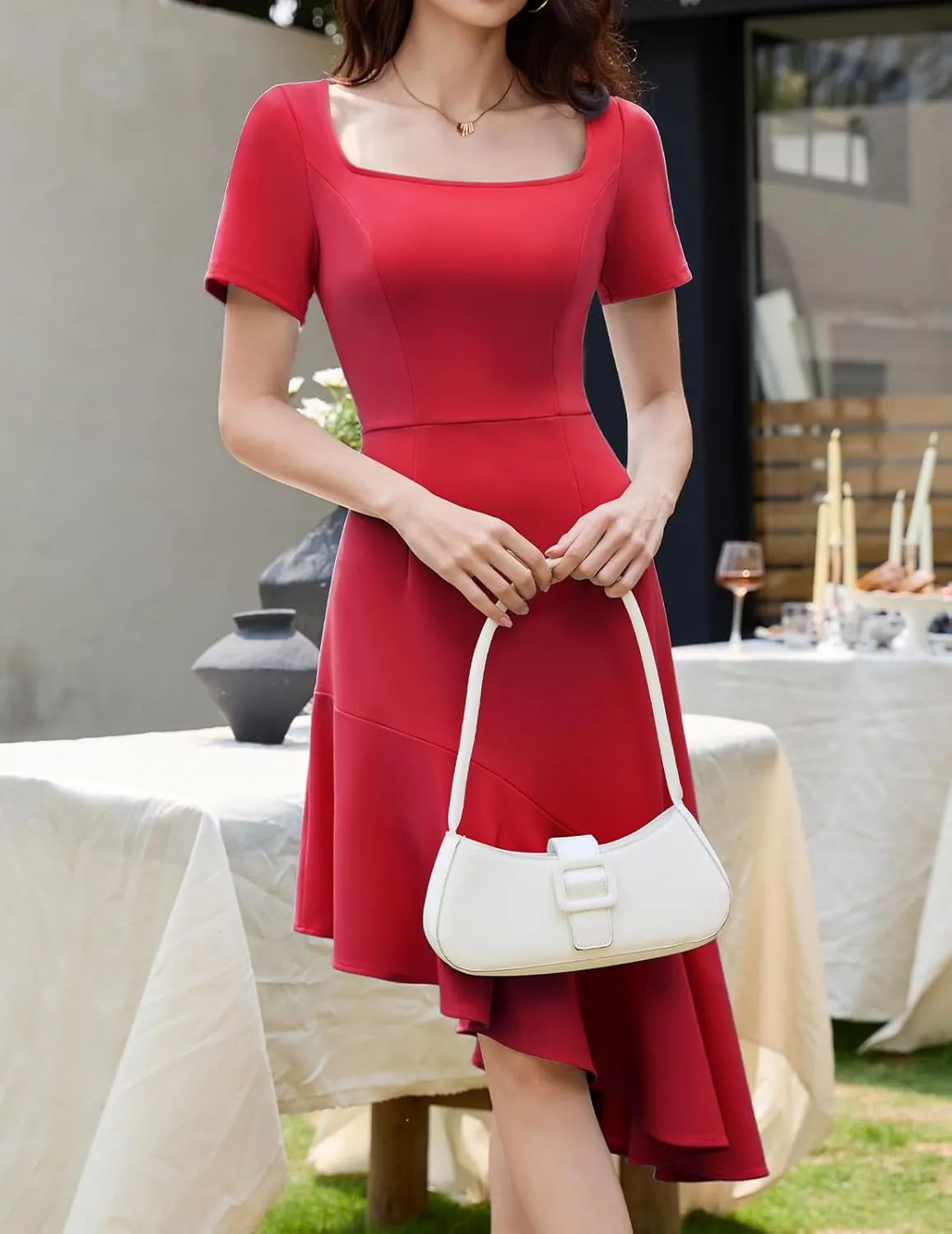 Bridesmay Women's Cocktail Party Dresses with Sleeves Square Neck Ruffle Hem Graduation Prom Dress 2025