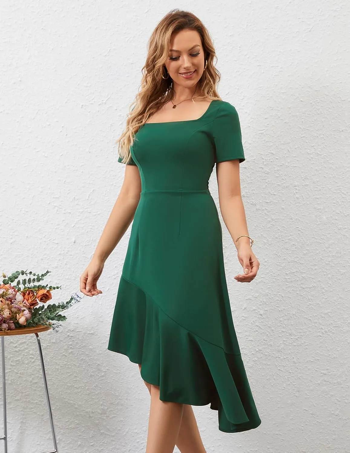 Bridesmay Women's Cocktail Party Dresses with Sleeves Square Neck Ruffle Hem Graduation Prom Dress 2025