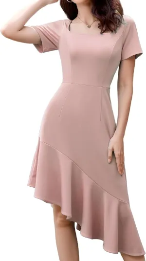 Bridesmay Women's Cocktail Party Dresses with Sleeves Square Neck Ruffle Hem Graduation Prom Dress 2025