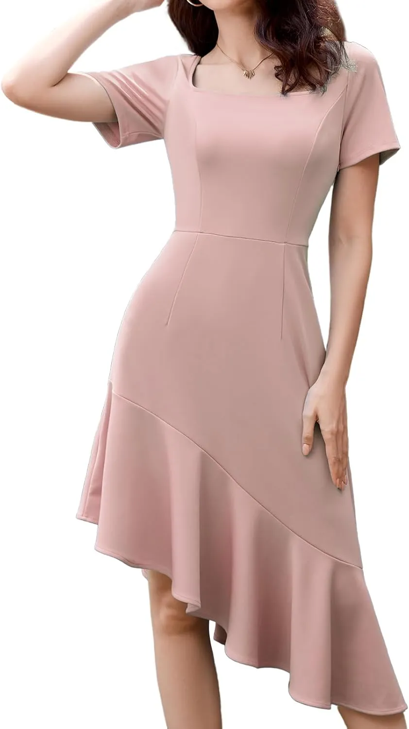 Bridesmay Women's Cocktail Party Dresses with Sleeves Square Neck Ruffle Hem Graduation Prom Dress 2025