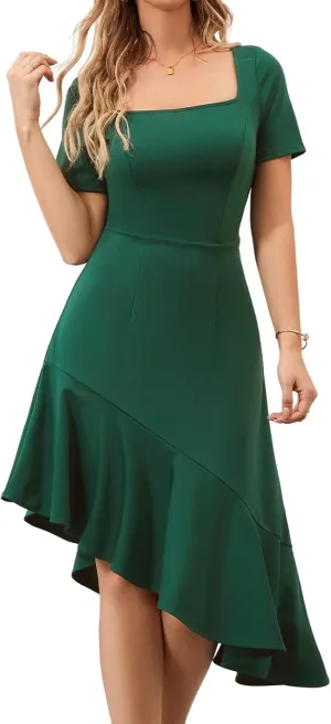 Bridesmay Women's Cocktail Party Dresses with Sleeves Square Neck Ruffle Hem Graduation Prom Dress 2025