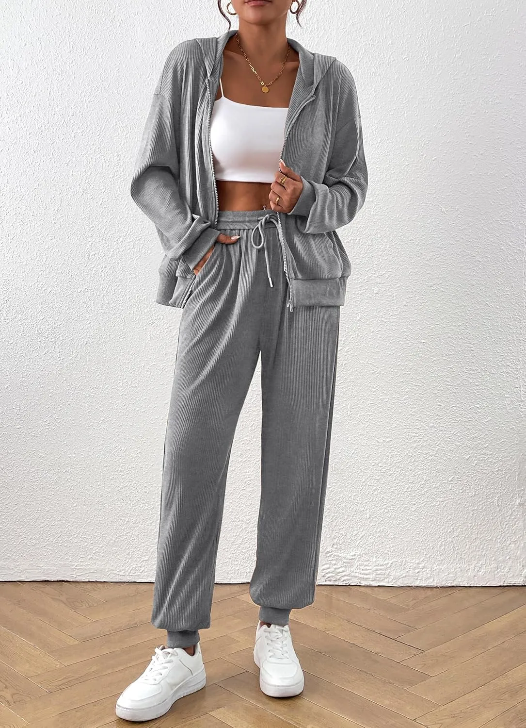 BTFBM Women 2 Piece Outfits 2025 Fall Sweatsuit Sets Zip Up Hoodie Sweatpants Tracksuit Lounge Matching Set