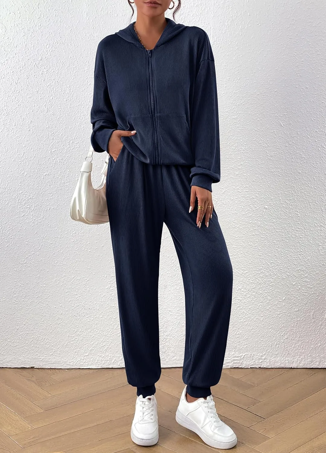 BTFBM Women 2 Piece Outfits 2025 Fall Sweatsuit Sets Zip Up Hoodie Sweatpants Tracksuit Lounge Matching Set