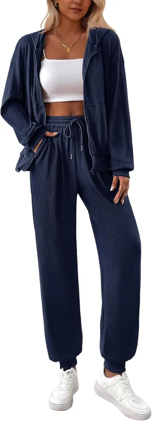 BTFBM Women 2 Piece Outfits 2025 Fall Sweatsuit Sets Zip Up Hoodie Sweatpants Tracksuit Lounge Matching Set