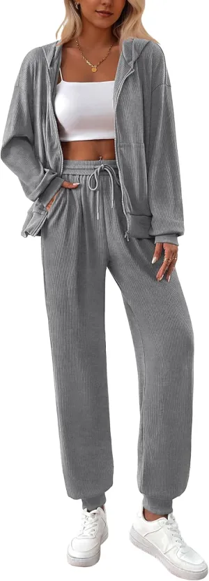 BTFBM Women 2 Piece Outfits 2025 Fall Sweatsuit Sets Zip Up Hoodie Sweatpants Tracksuit Lounge Matching Set