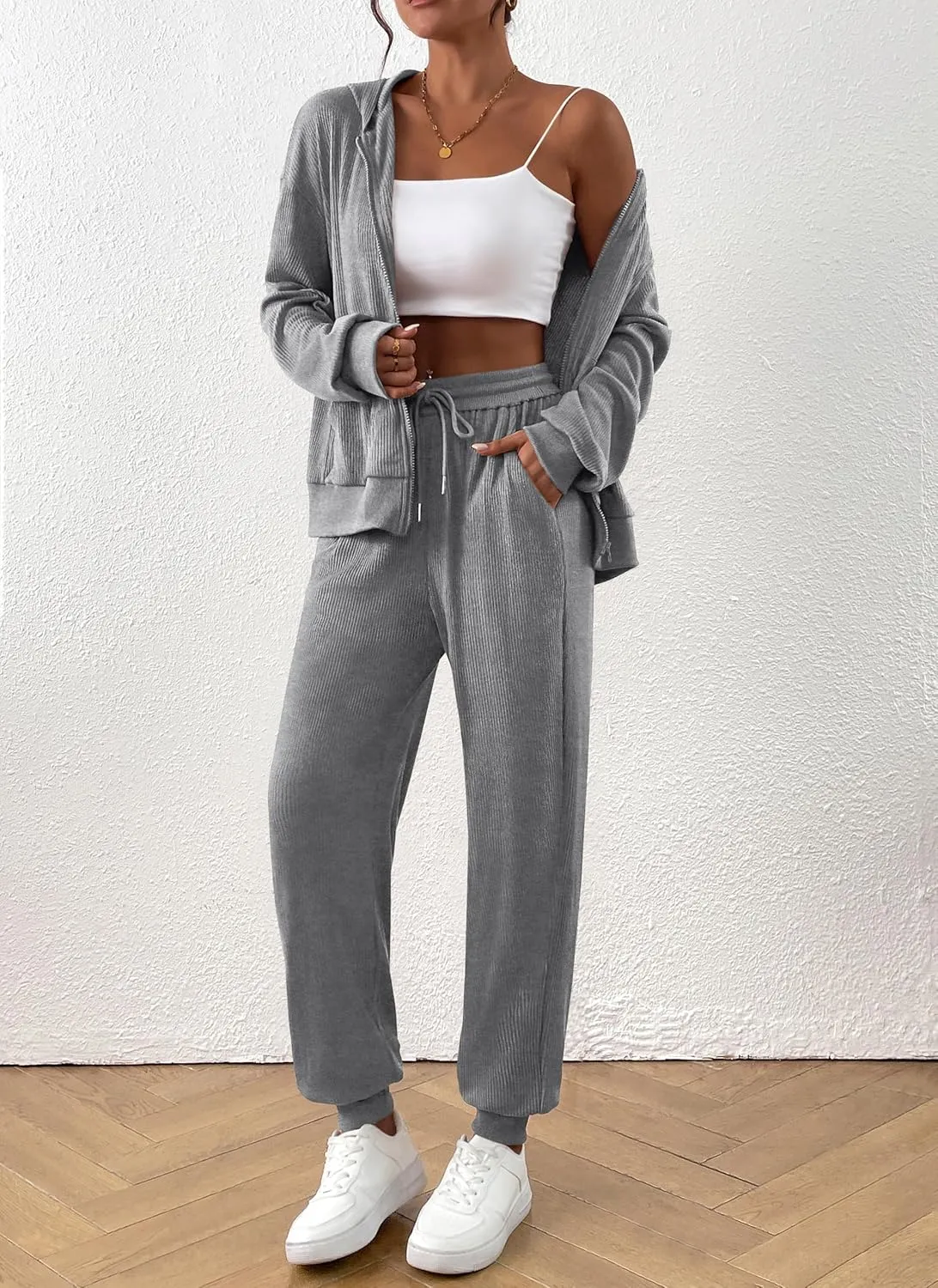 BTFBM Women 2 Piece Outfits 2025 Fall Sweatsuit Sets Zip Up Hoodie Sweatpants Tracksuit Lounge Matching Set