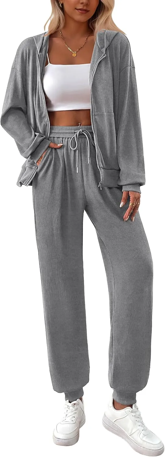 BTFBM Women 2 Piece Outfits 2025 Fall Sweatsuit Sets Zip Up Hoodie Sweatpants Tracksuit Lounge Matching Set