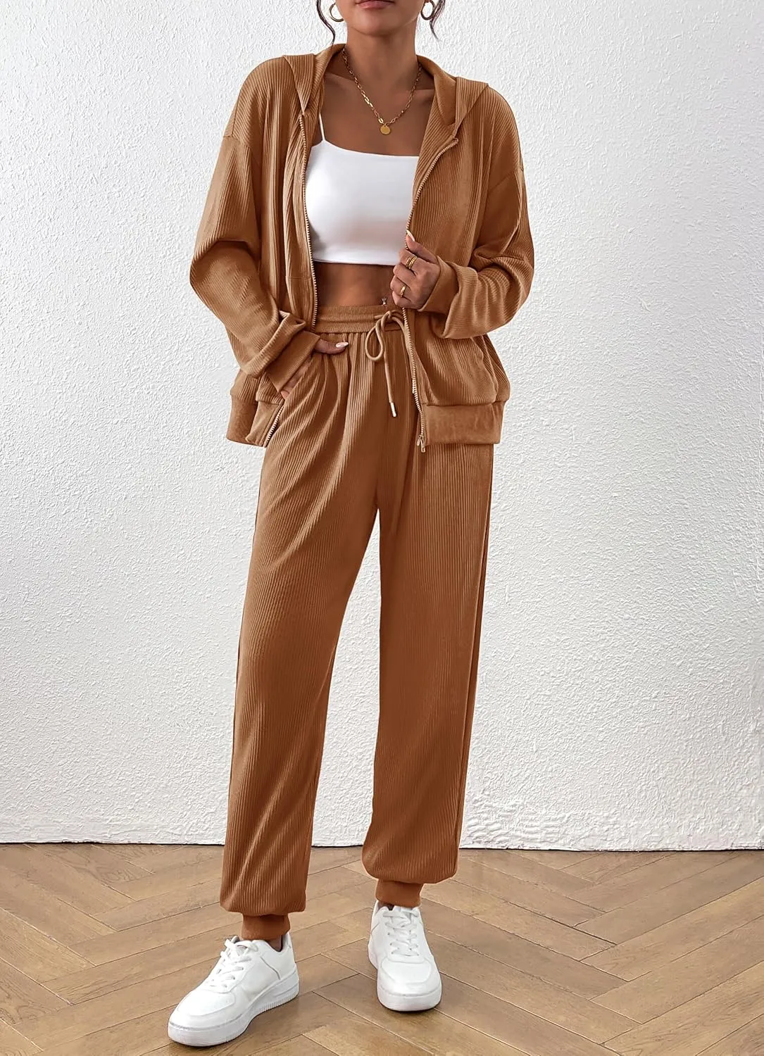 BTFBM Women 2 Piece Outfits 2025 Fall Sweatsuit Sets Zip Up Hoodie Sweatpants Tracksuit Lounge Matching Set