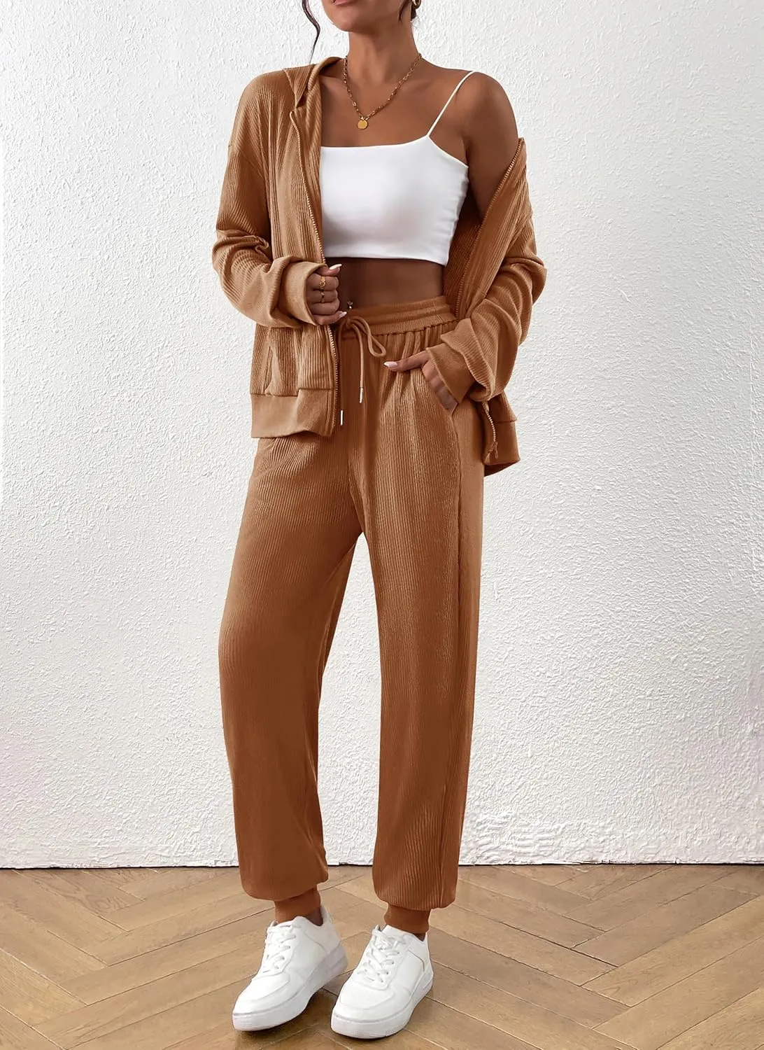 BTFBM Women 2 Piece Outfits 2025 Fall Sweatsuit Sets Zip Up Hoodie Sweatpants Tracksuit Lounge Matching Set