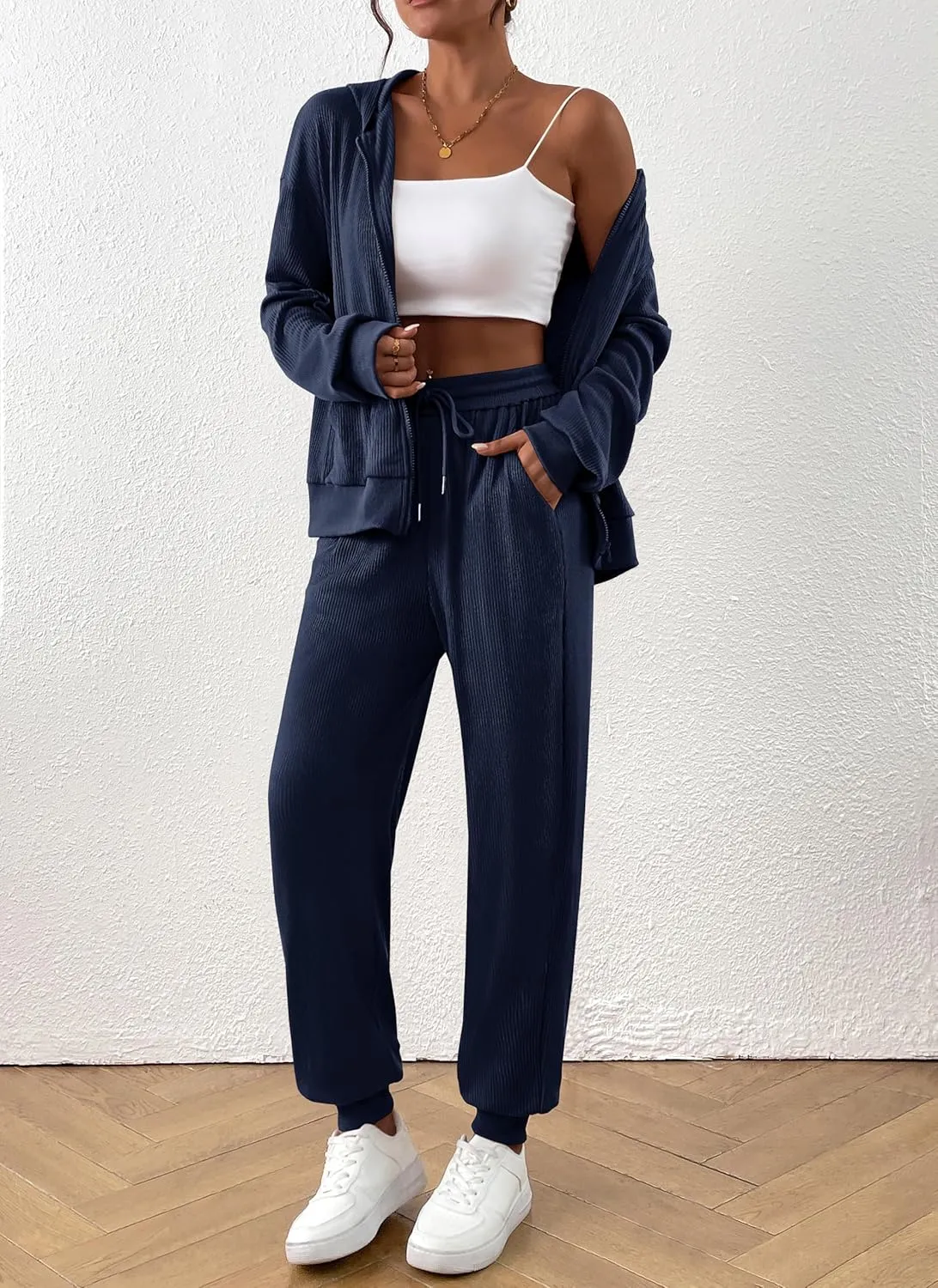 BTFBM Women 2 Piece Outfits 2025 Fall Sweatsuit Sets Zip Up Hoodie Sweatpants Tracksuit Lounge Matching Set