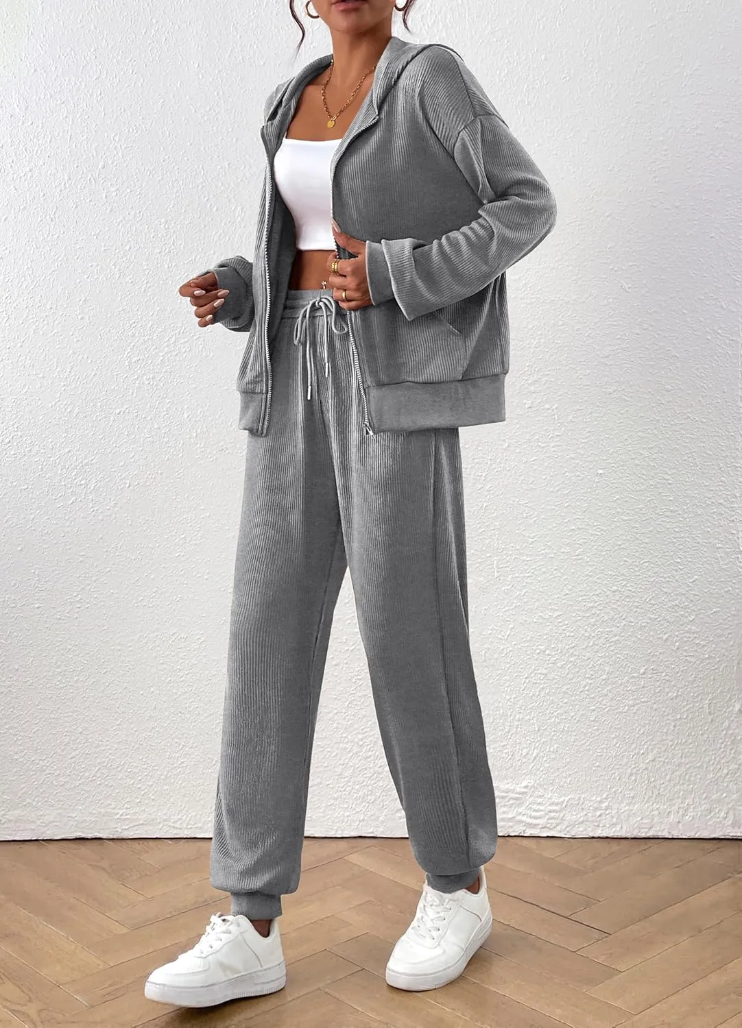 BTFBM Women 2 Piece Outfits 2025 Fall Sweatsuit Sets Zip Up Hoodie Sweatpants Tracksuit Lounge Matching Set