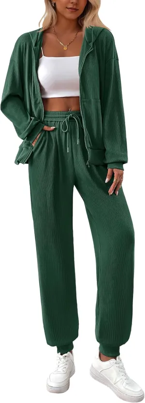 BTFBM Women 2 Piece Outfits 2025 Fall Sweatsuit Sets Zip Up Hoodie Sweatpants Tracksuit Lounge Matching Set