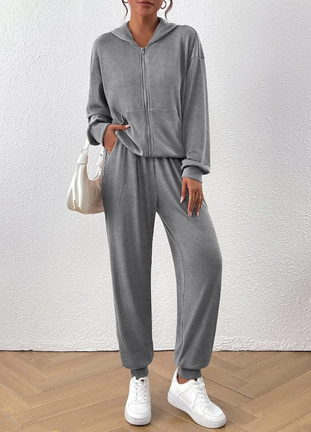 BTFBM Women 2 Piece Outfits 2025 Fall Sweatsuit Sets Zip Up Hoodie Sweatpants Tracksuit Lounge Matching Set