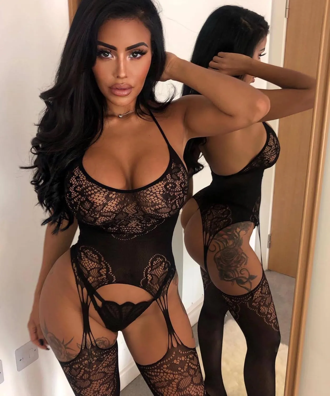 Buitifo Womens Fishnet Bodystocking Plus Size Crotchless Bodysuit Sexy Tights Soft Nightwear Lingerie
