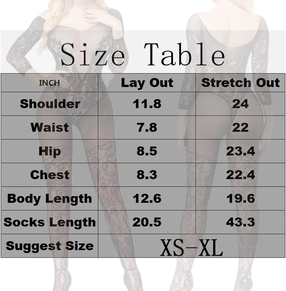 Buitifo Womens Fishnet Bodystocking Plus Size Crotchless Bodysuit Sexy Tights Soft Nightwear Lingerie
