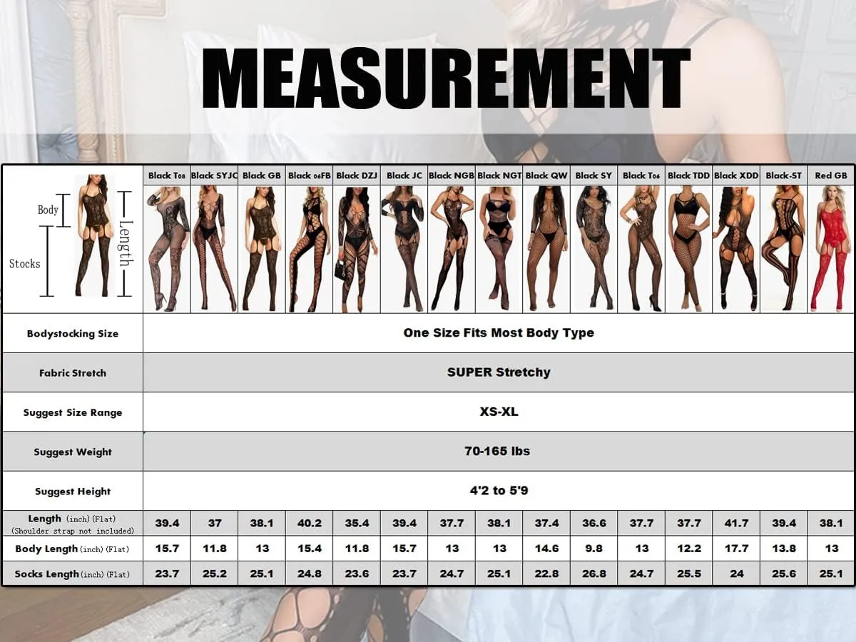 Buitifo Womens Fishnet Bodystocking Plus Size Crotchless Bodysuit Sexy Tights Soft Nightwear Lingerie