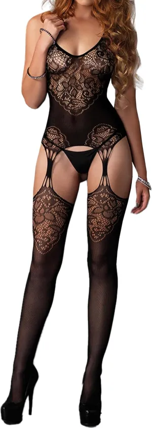 Buitifo Womens Fishnet Bodystocking Plus Size Crotchless Bodysuit Sexy Tights Soft Nightwear Lingerie