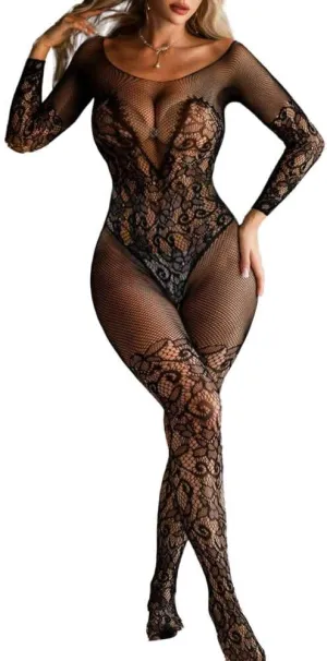 Buitifo Womens Fishnet Bodystocking Plus Size Crotchless Bodysuit Sexy Tights Soft Nightwear Lingerie