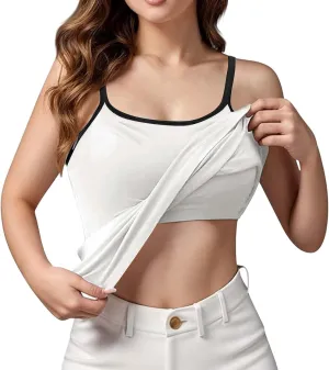 Camisole Tops for Women Built in Bra Adjustable Spaghetti Strap Cotton Workout Yoga Shirts Summer Basic Tank Tops