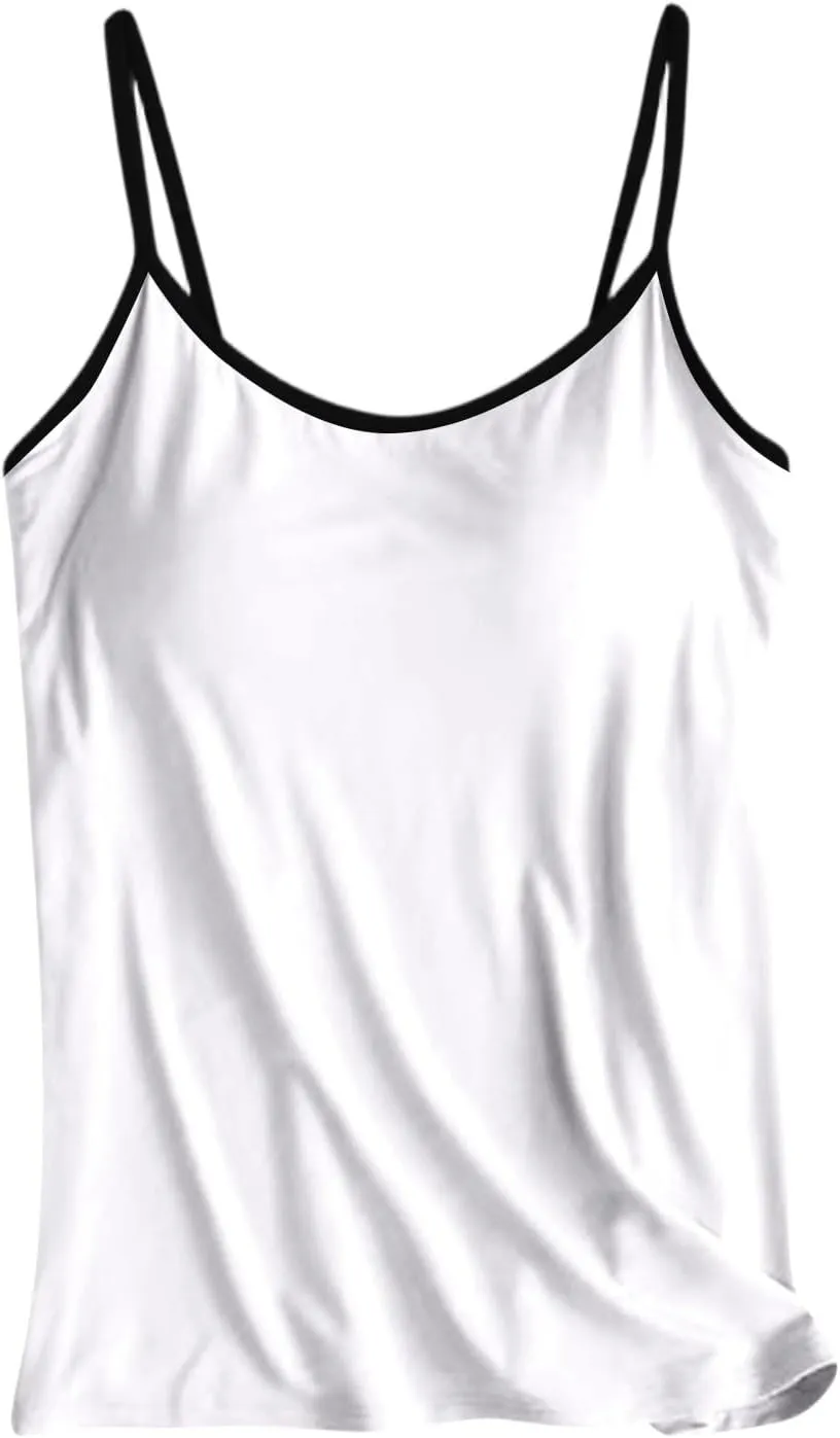 Camisole Tops for Women Built in Bra Adjustable Spaghetti Strap Cotton Workout Yoga Shirts Summer Basic Tank Tops