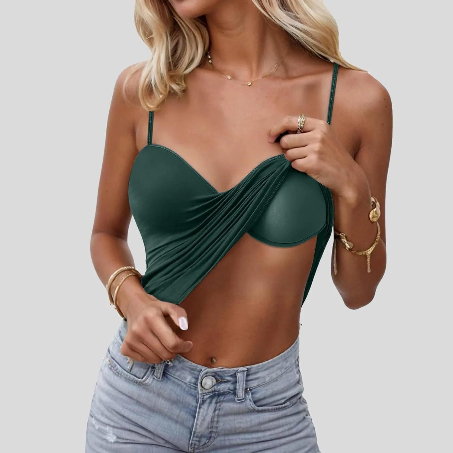 Camisole Tops for Women with Built in Bra Spaghetti Strap Workout Yoga Shirt Camis Tank Top Layer Padded Bra
