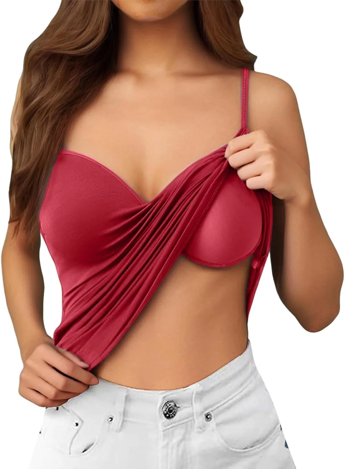 Camisole Tops for Women with Built in Bra Spaghetti Strap Workout Yoga Shirt Camis Tank Top Layer Padded Bra