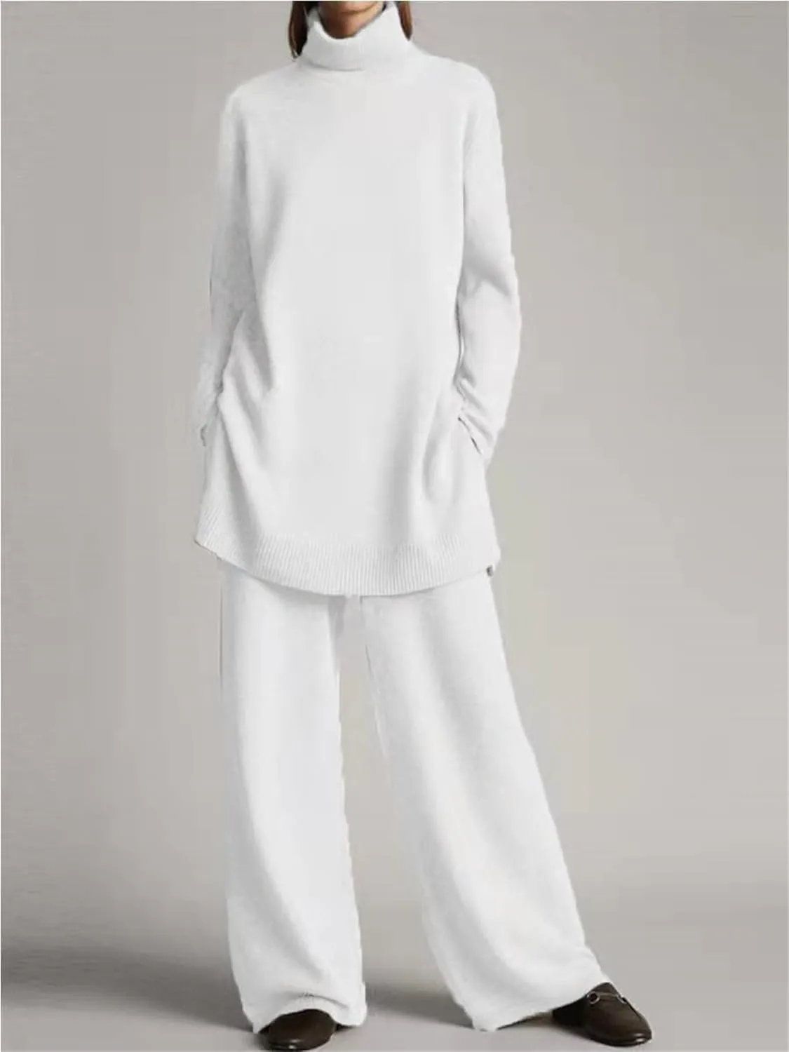 Canbebig Fall Sets Women 2 Piece Outfits Turtleneck Knitted Pullover Top and Wide Leg Pants Sets Lounge Sweatsuits Sets