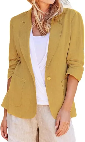 Casual Blazer for Women Tweed Ladies Coat Long Sleeve Work Vintage Jackets Pluse Size With Pockets Cardigan