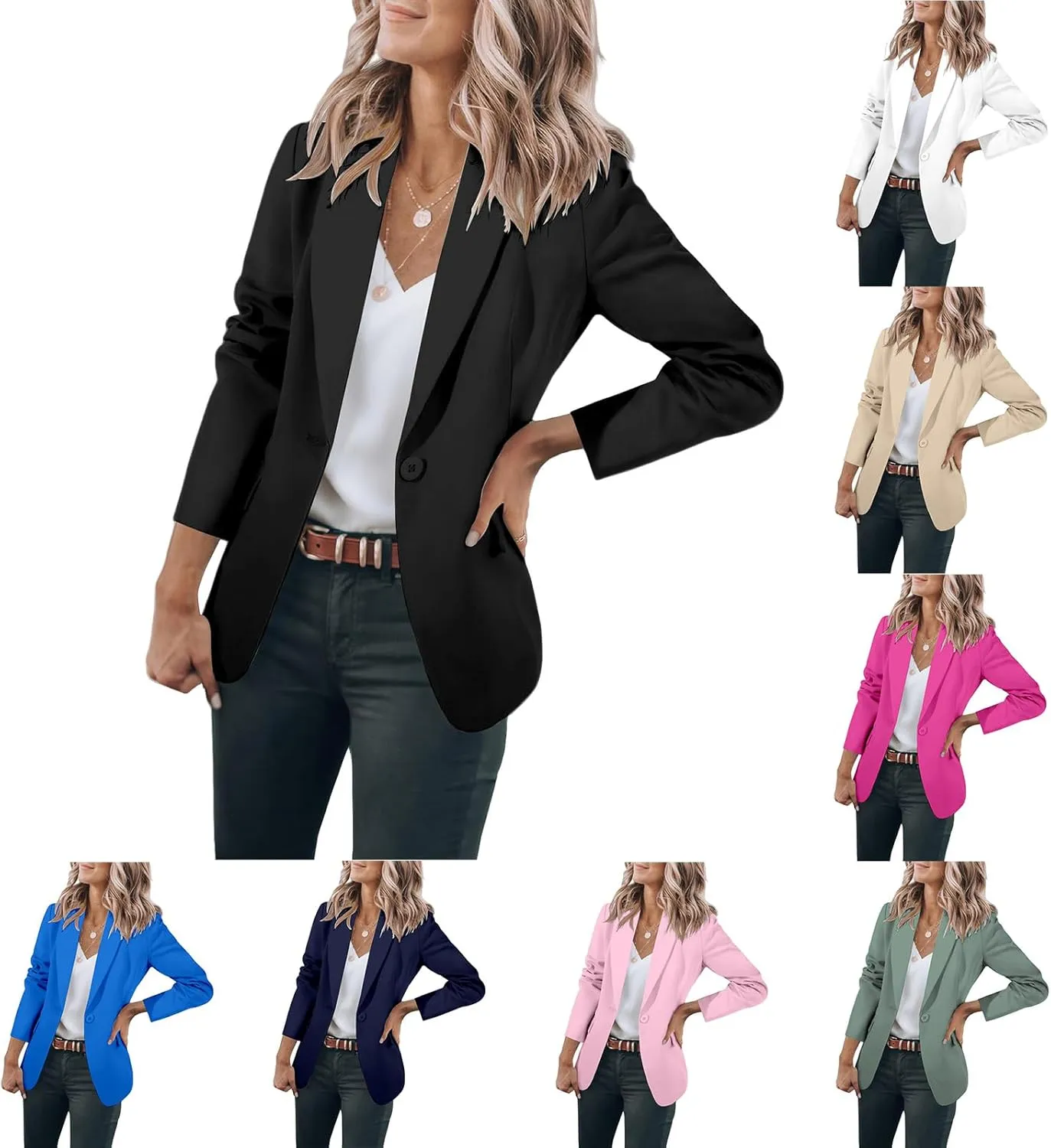 Casual Blazers for Women Trendy Lapel Open Front Long Sleeve Blazer Jackets Business One Button Plain Suit Jackets