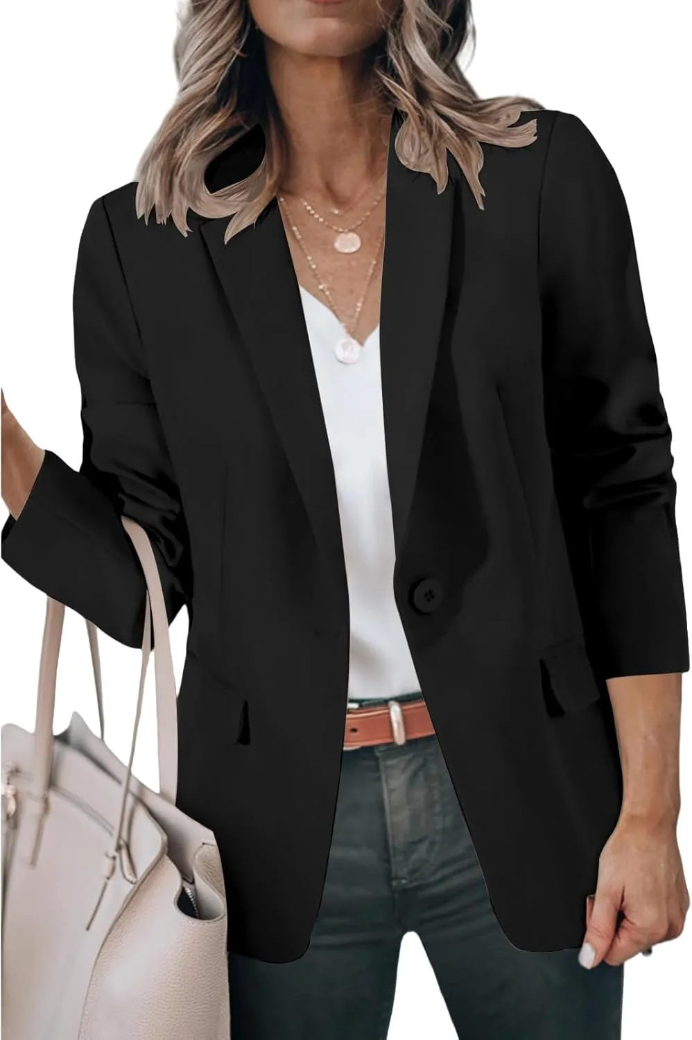 Casual Blazers for Women Trendy Lapel Open Front Long Sleeve Blazer Jackets Business One Button Plain Suit Jackets