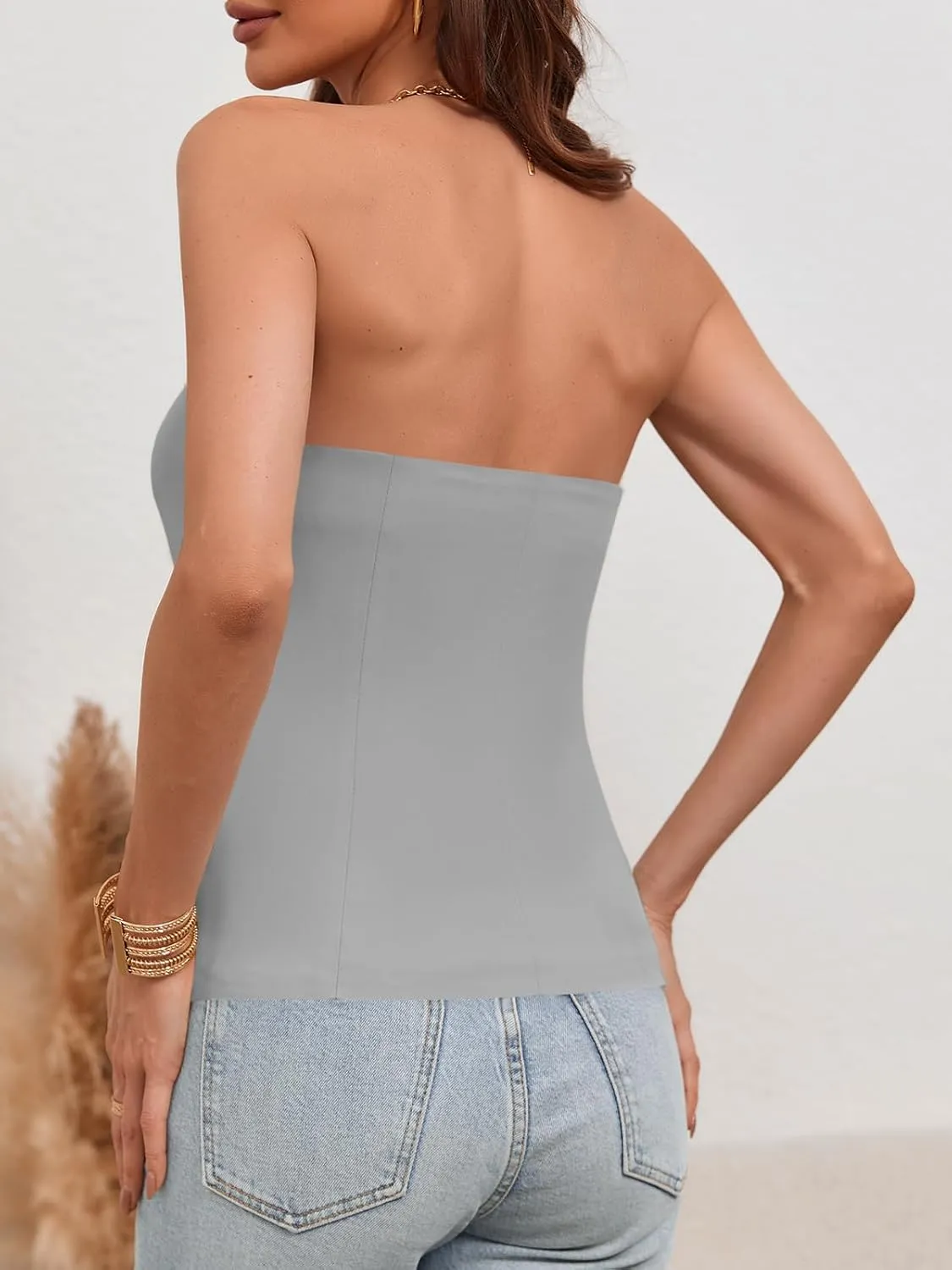 Cicy Bell Notched Neck Tube Tops Blazer Sleeveless Button Fitted Strapless Work Blazer Vest