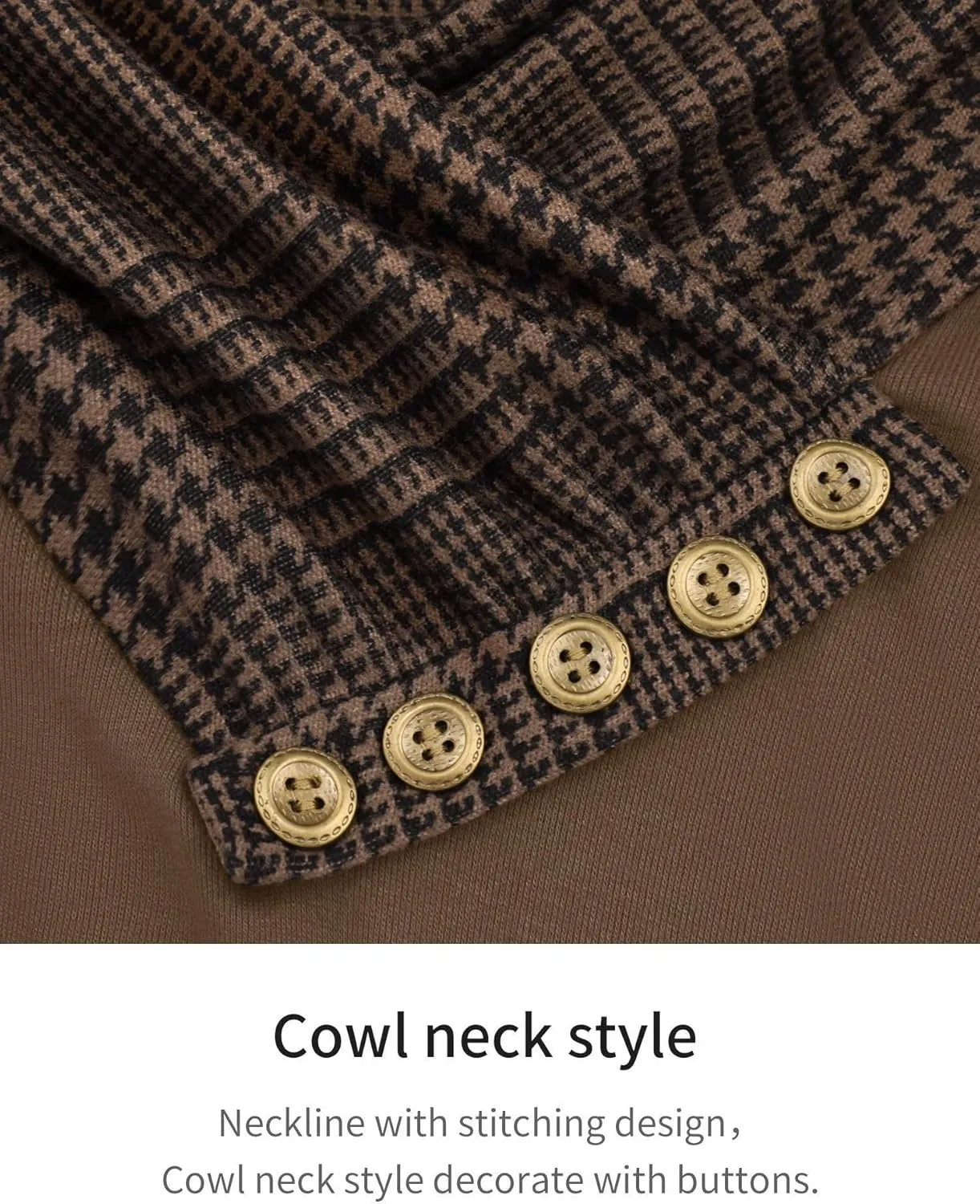 Cowl Neck Tunics Long Sleeve Patchwork Form Fitting Casual A-Line Top Blouse